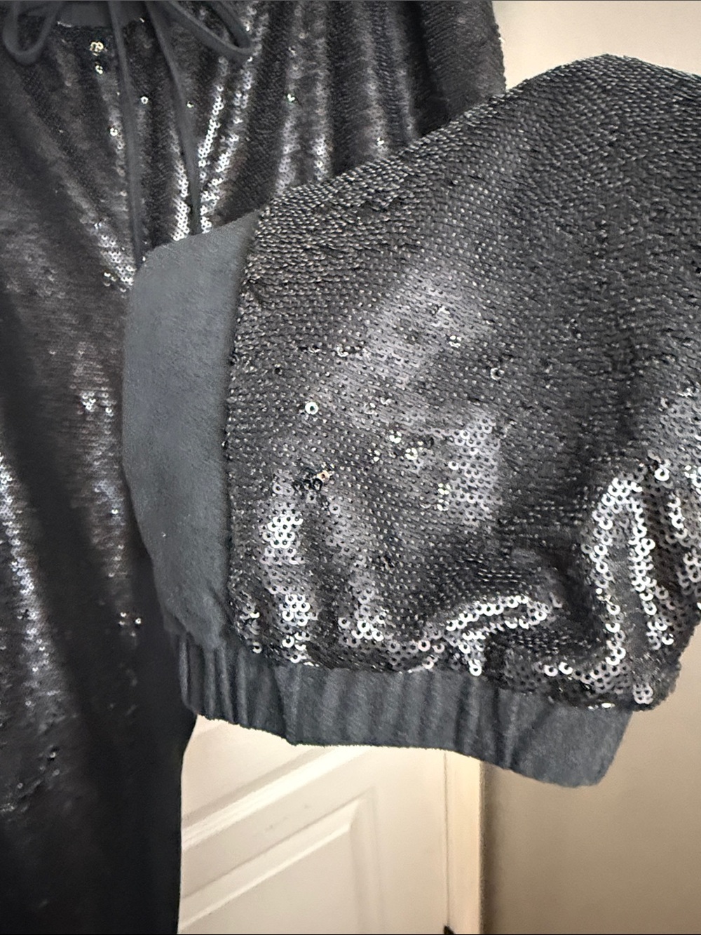 Anthropologie Black Sequin Track Joggers with Drawstring - Picture 8 of 11